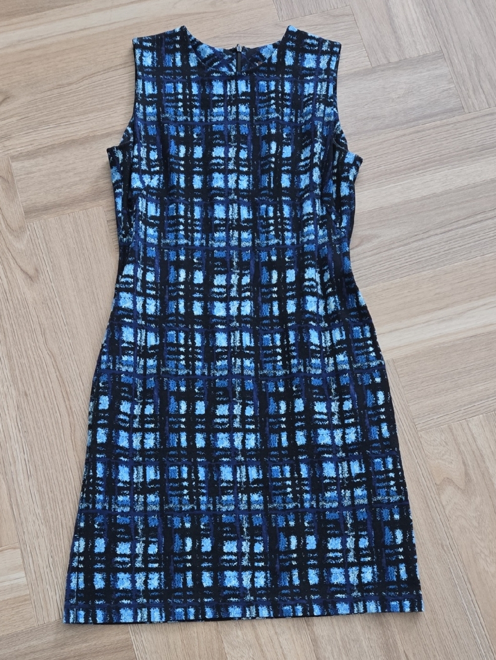 J. McLaughlin Blue and Black Plaid Midi Sheath Dress